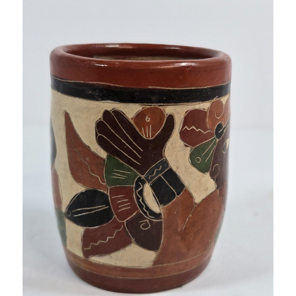 Vintage Mexican Folk Art Style Terracotta Pot | Hand Painted Boho Decor